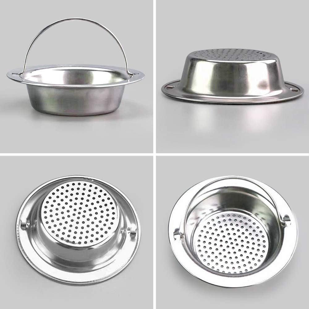 2 Pack Upgrade Kitchen Sink Strainer with Handle, Premium Stainless Steel Sink Garbage Disposal Stopper Mesh Basket, Stainless Steel Kitchen Sink Basket Strainer, Wide Rim 4.33" Diameter Large