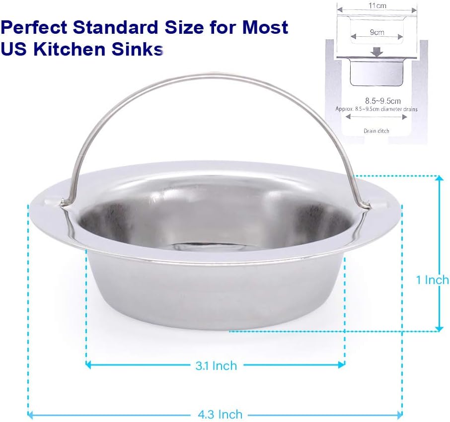 2 Pack Upgrade Kitchen Sink Strainer with Handle, Premium Stainless Steel Sink Garbage Disposal Stopper Mesh Basket, Stainless Steel Kitchen Sink Basket Strainer, Wide Rim 4.33" Diameter Large