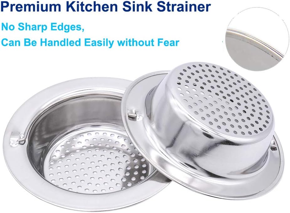 2 Pack Upgrade Kitchen Sink Strainer with Handle, Premium Stainless Steel Sink Garbage Disposal Stopper Mesh Basket, Stainless Steel Kitchen Sink Basket Strainer, Wide Rim 4.33" Diameter Large