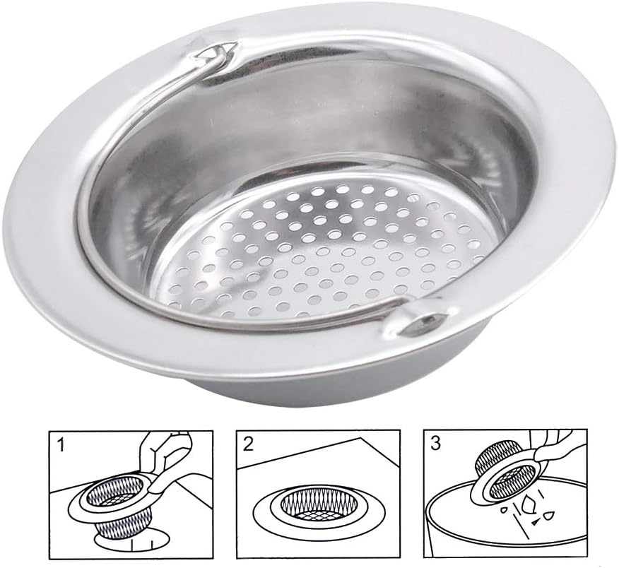 2 Pack Upgrade Kitchen Sink Strainer with Handle, Premium Stainless Steel Sink Garbage Disposal Stopper Mesh Basket, Stainless Steel Kitchen Sink Basket Strainer, Wide Rim 4.33" Diameter Large