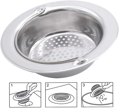 2 Pack Upgrade Kitchen Sink Strainer with Handle, Premium Stainless Steel Sink Garbage Disposal Stopper Mesh Basket, Stainless Steel Kitchen Sink Basket Strainer, Wide Rim 4.33" Diameter Large