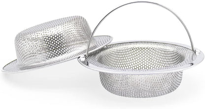 2 Pack Upgrade Kitchen Sink Strainer with Handle, Premium Stainless Steel Sink Garbage Disposal Stopper Mesh Basket, Stainless Steel Kitchen Sink Basket Strainer, Wide Rim 4.33" Diameter Large