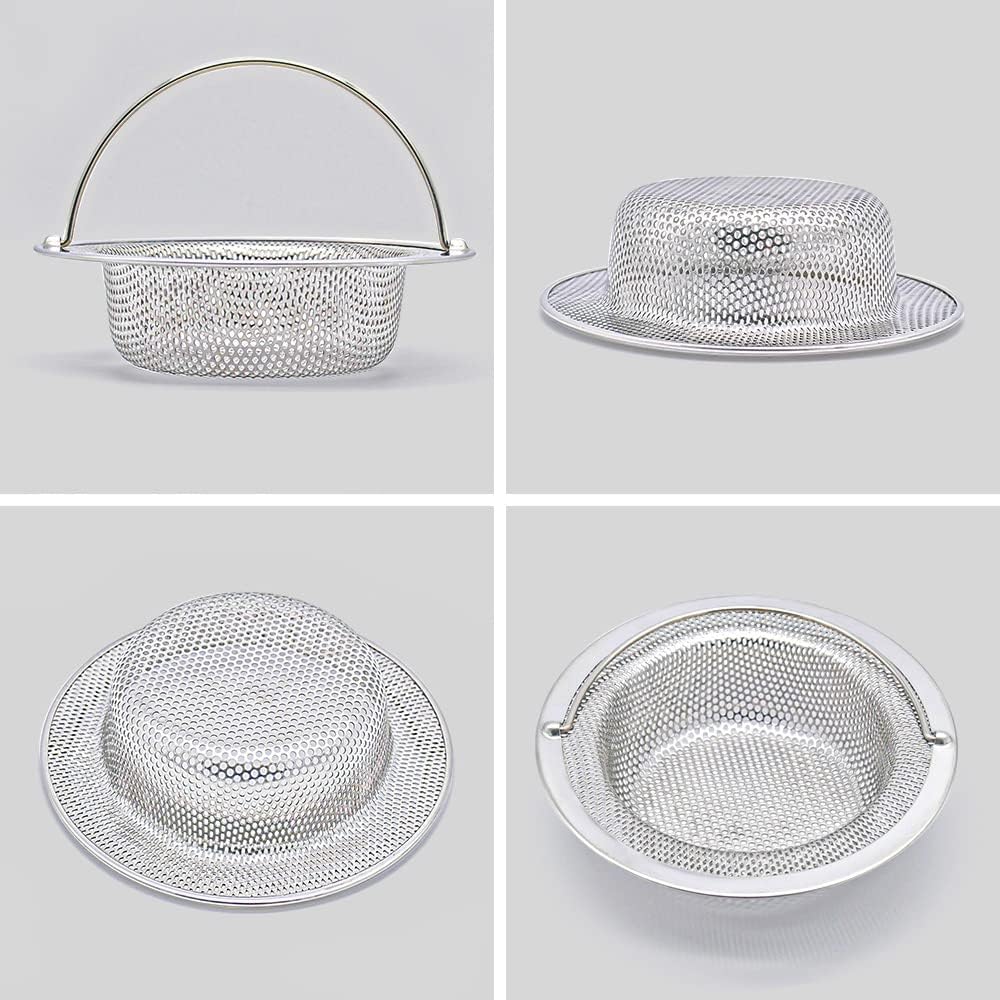 2 Pack Upgrade Kitchen Sink Strainer with Handle, Premium Stainless Steel Sink Garbage Disposal Stopper Mesh Basket, Stainless Steel Kitchen Sink Basket Strainer, Wide Rim 4.33" Diameter Large