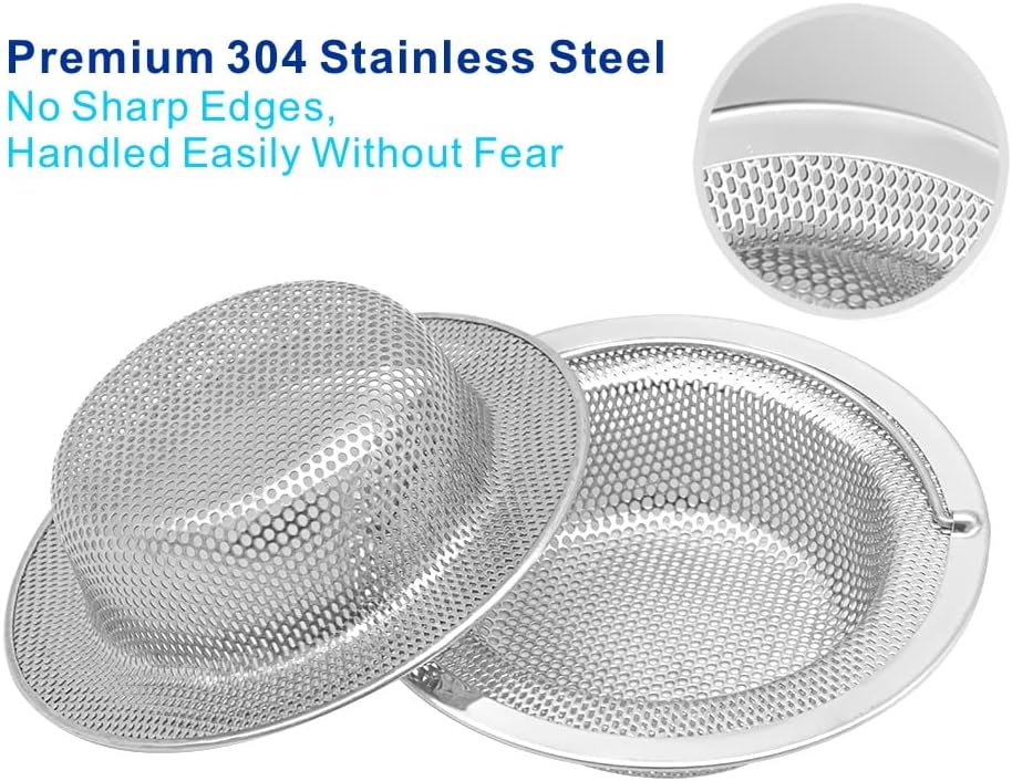 2 Pack Upgrade Kitchen Sink Strainer with Handle, Premium Stainless Steel Sink Garbage Disposal Stopper Mesh Basket, Stainless Steel Kitchen Sink Basket Strainer, Wide Rim 4.33" Diameter Large