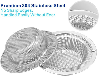 2 Pack Upgrade Kitchen Sink Strainer with Handle, Premium Stainless Steel Sink Garbage Disposal Stopper Mesh Basket, Stainless Steel Kitchen Sink Basket Strainer, Wide Rim 4.33" Diameter Large