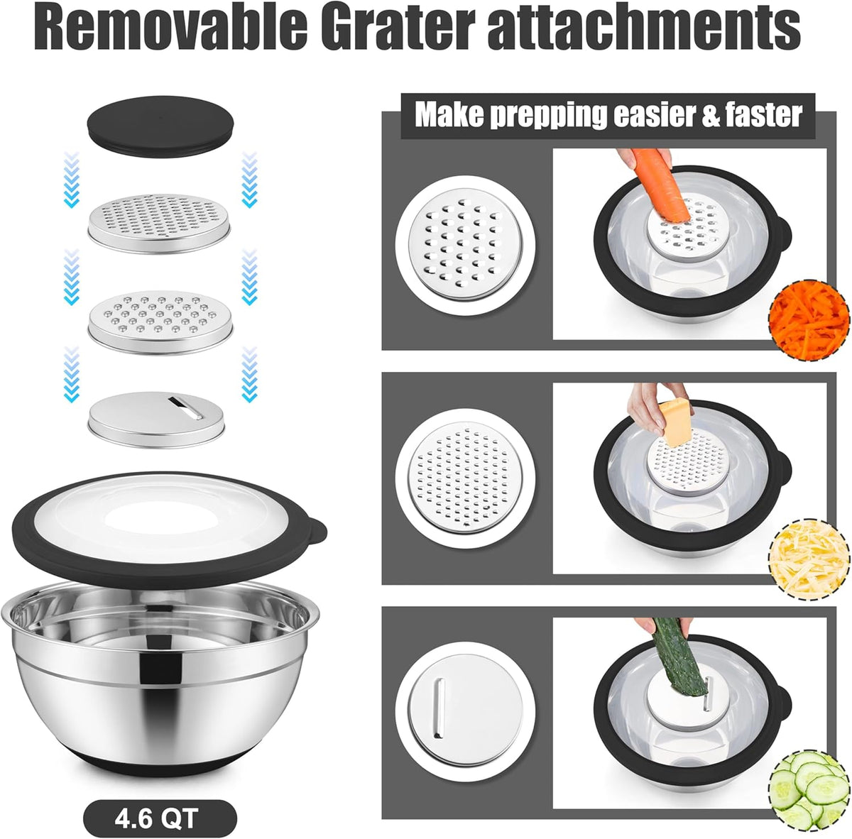 Stainless Steel Mixing Bowls with Lids & Colander, 15PCS