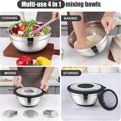 Stainless Steel Mixing Bowls with Lids & Colander, 15PCS