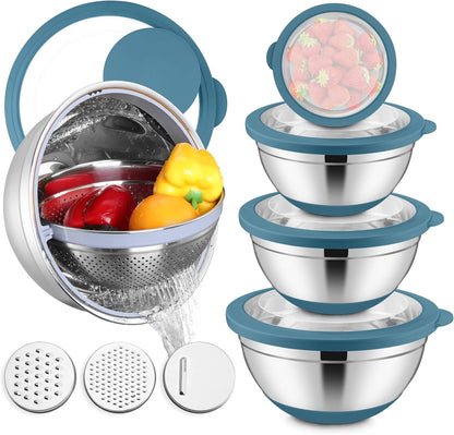 Stainless Steel Mixing Bowls with Lids & Colander, 15PCS