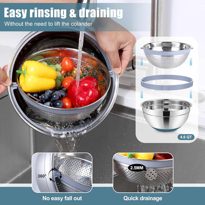 Stainless Steel Mixing Bowls with Lids & Colander, 15PCS