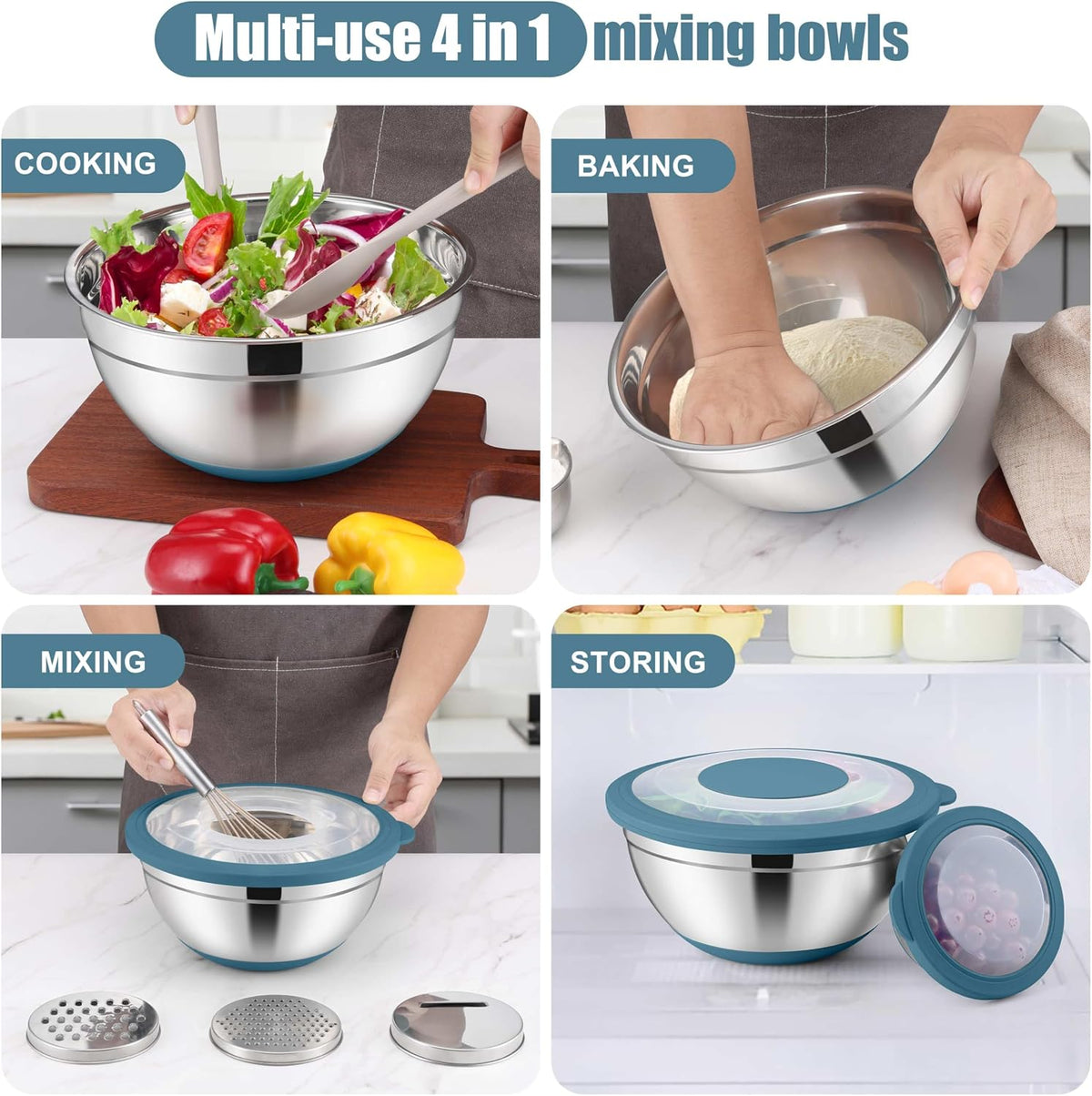 Stainless Steel Mixing Bowls with Lids & Colander, 15PCS