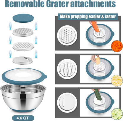 Stainless Steel Mixing Bowls with Lids & Colander, 15PCS