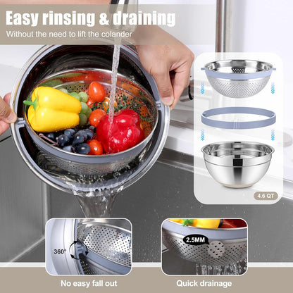 Stainless Steel Mixing Bowls with Lids & Colander, 15PCS