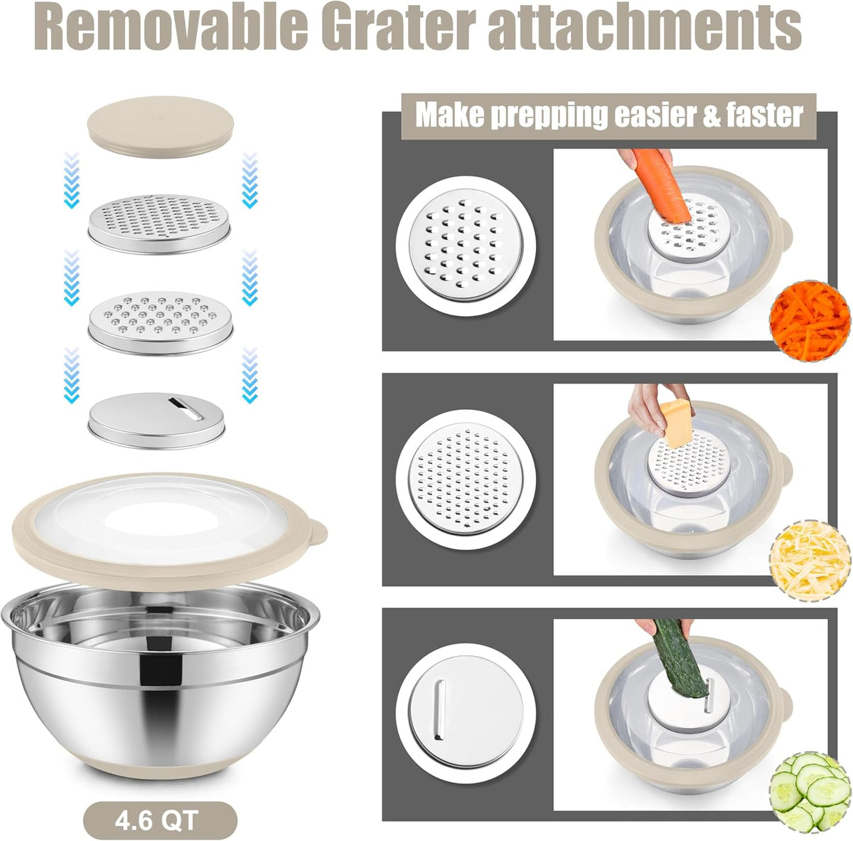 Stainless Steel Mixing Bowls with Lids & Colander, 15PCS