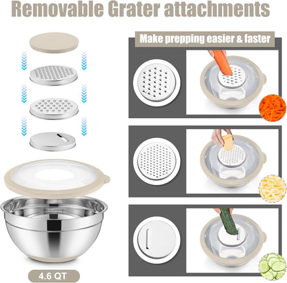 Stainless Steel Mixing Bowls with Lids & Colander, 15PCS