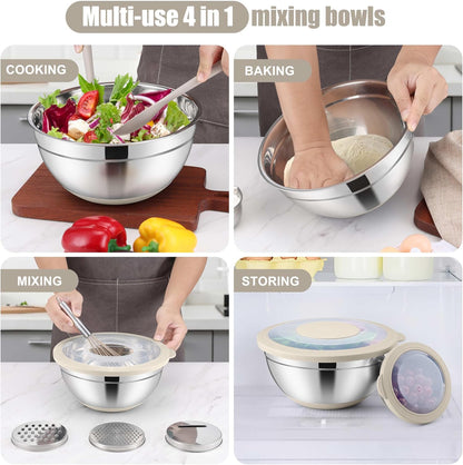 Stainless Steel Mixing Bowls with Lids & Colander, 15PCS