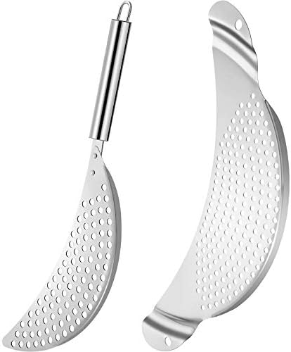 2 Pieces Pot Strainer with Handle for Pan,Fits Up to 10 in | Stainless Steel,Recessed Hand Grips, Clip-On Pan Edge, Pasta Strainer,Suitable for Kitchen