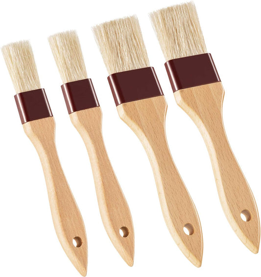 4 Pcs Pastry Brush, Natural Bristle Basting Brush for Cooking and Baking, BBQ Brushes for Butter, Baster, Oil, Egg, Sauce, Turkey, Grilling, Marinade and Kitchen Food(1 Inch, 1 1/2 Inch)