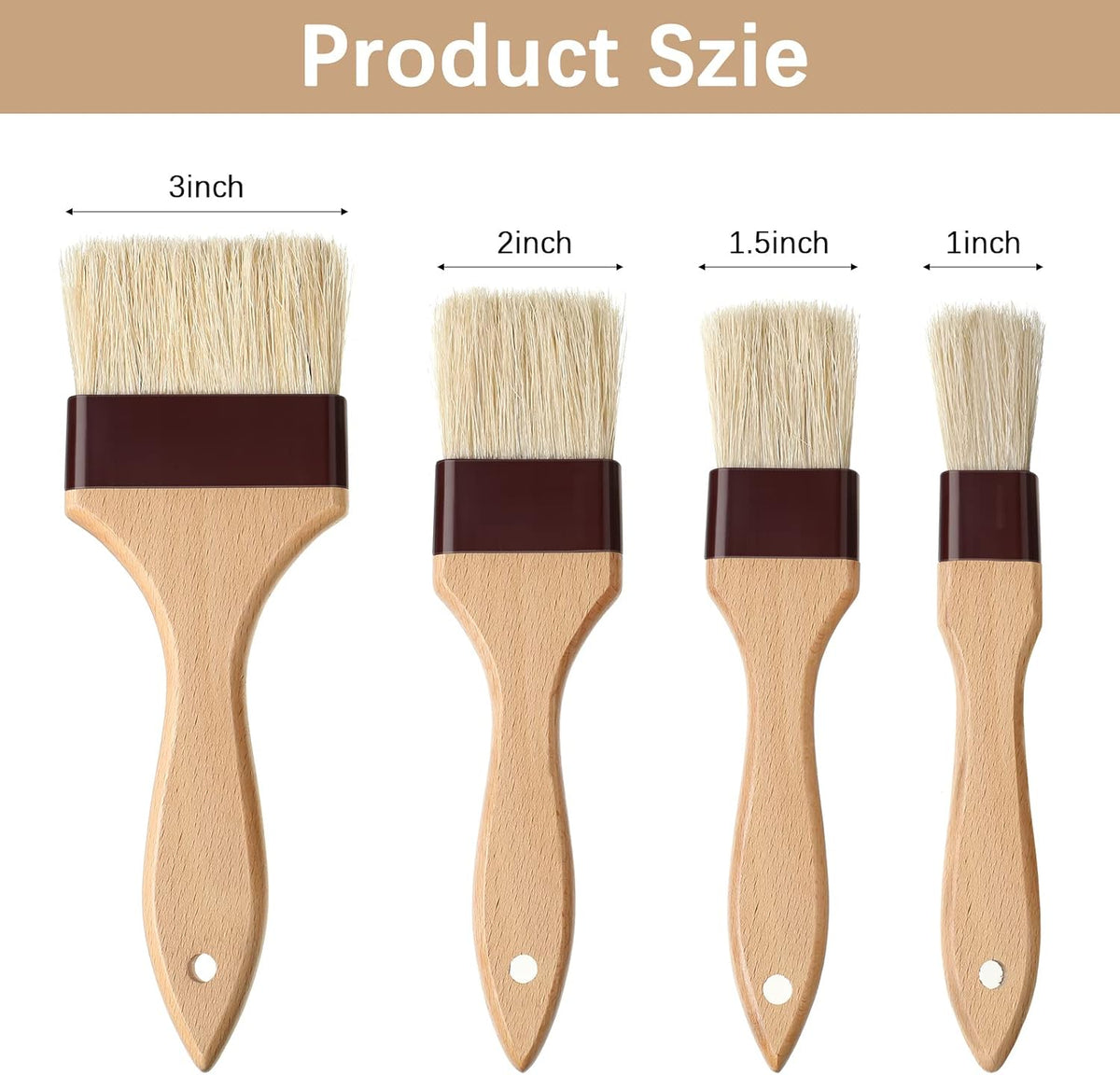4 Pcs Pastry Brush, Natural Bristle Basting Brush for Cooking and Baking, BBQ Brushes for Butter, Baster, Oil, Egg, Sauce, Turkey, Grilling, Marinade and Kitchen Food(1 Inch, 1 1/2 Inch)