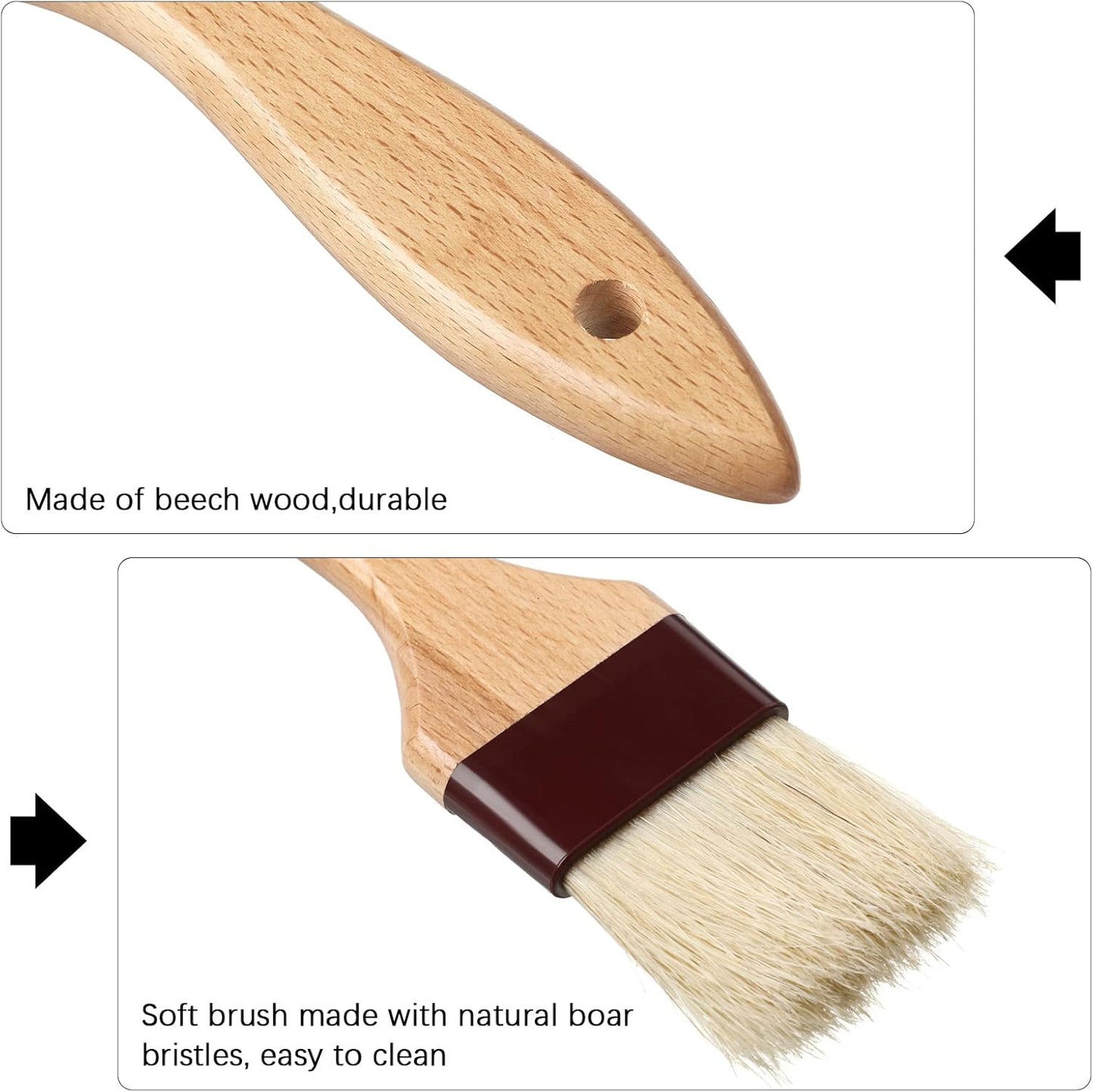 4 Pcs Pastry Brush, Natural Bristle Basting Brush for Cooking and Baking, BBQ Brushes for Butter, Baster, Oil, Egg, Sauce, Turkey, Grilling, Marinade and Kitchen Food(1 Inch, 1 1/2 Inch)
