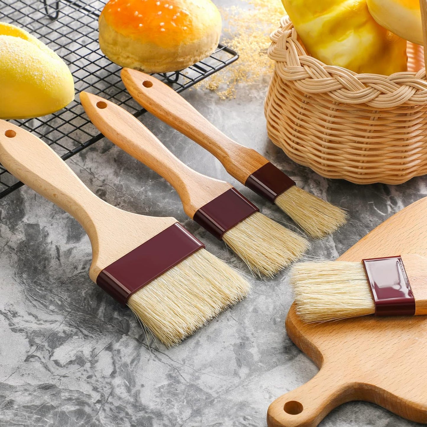 4 Pcs Pastry Brush, Natural Bristle Basting Brush for Cooking and Baking, BBQ Brushes for Butter, Baster, Oil, Egg, Sauce, Turkey, Grilling, Marinade and Kitchen Food(1 Inch, 1 1/2 Inch)