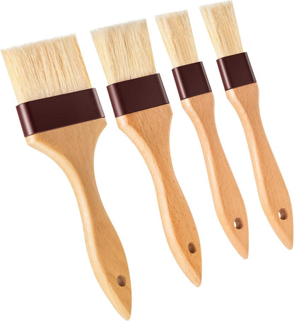 4 Pcs Pastry Brush, Natural Bristle Basting Brush for Cooking and Baking, BBQ Brushes for Butter, Baster, Oil, Egg, Sauce, Turkey, Grilling, Marinade and Kitchen Food(1 Inch, 1 1/2 Inch)