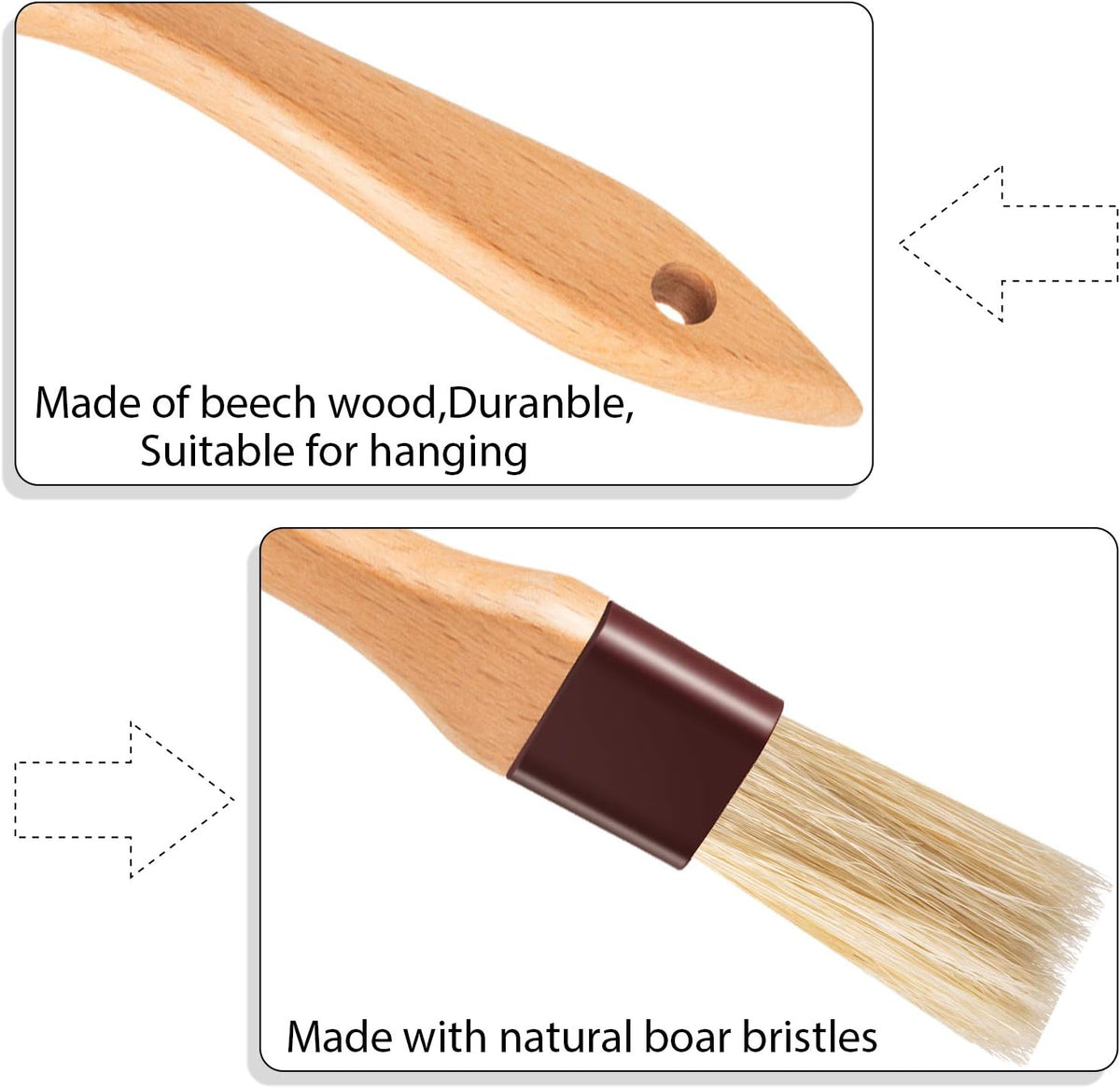 4 Pcs Pastry Brush, Natural Bristle Basting Brush for Cooking and Baking, BBQ Brushes for Butter, Baster, Oil, Egg, Sauce, Turkey, Grilling, Marinade and Kitchen Food(1 Inch, 1 1/2 Inch)