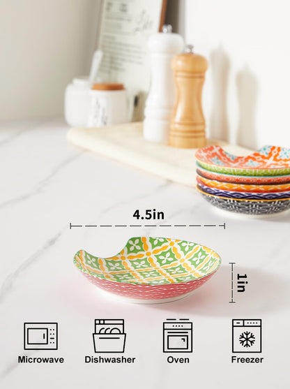 Ceramic Spoon Rest, Spoon Holder for Kitchen Counter, Utensil Rest Holder for Stove Top, Ladle, Spatula, Set of 6, Dishwasher Safe, 4.5 inch, Vibrant Color