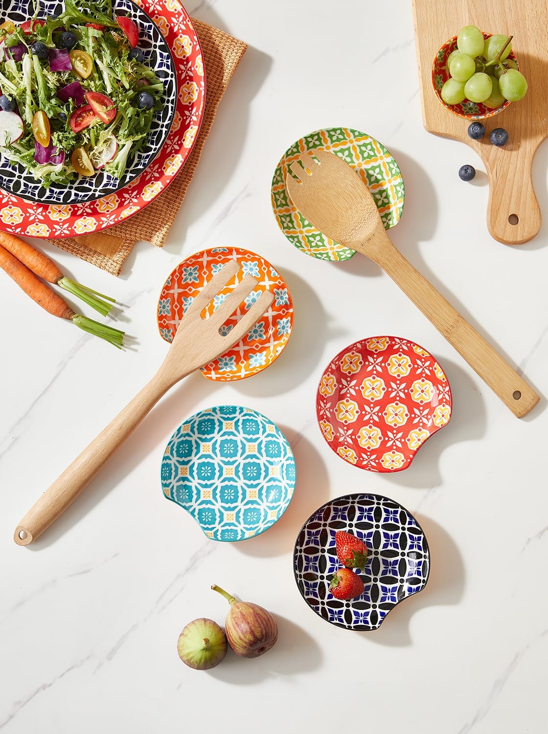 Ceramic Spoon Rest, Spoon Holder for Kitchen Counter, Utensil Rest Holder for Stove Top, Ladle, Spatula, Set of 6, Dishwasher Safe, 4.5 inch, Vibrant Color