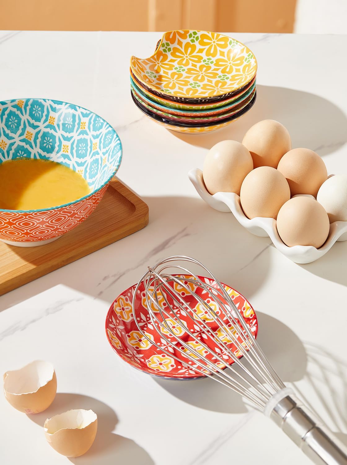 Ceramic Spoon Rest, Spoon Holder for Kitchen Counter, Utensil Rest Holder for Stove Top, Ladle, Spatula, Set of 6, Dishwasher Safe, 4.5 inch, Vibrant Color