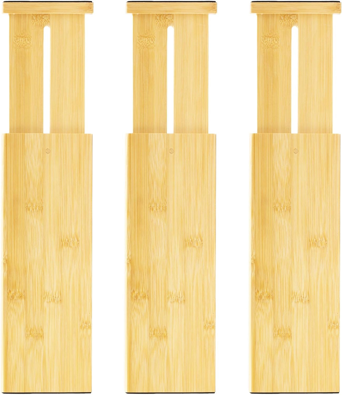 VaeFae 6-Pack Adjustable Bamboo Drawer Dividers, Expandable Drawer Organizer for Kitchen Utensils, Clothes, Bathroom, Office – Fits Drawer Interiors 16.6" to 21.8"