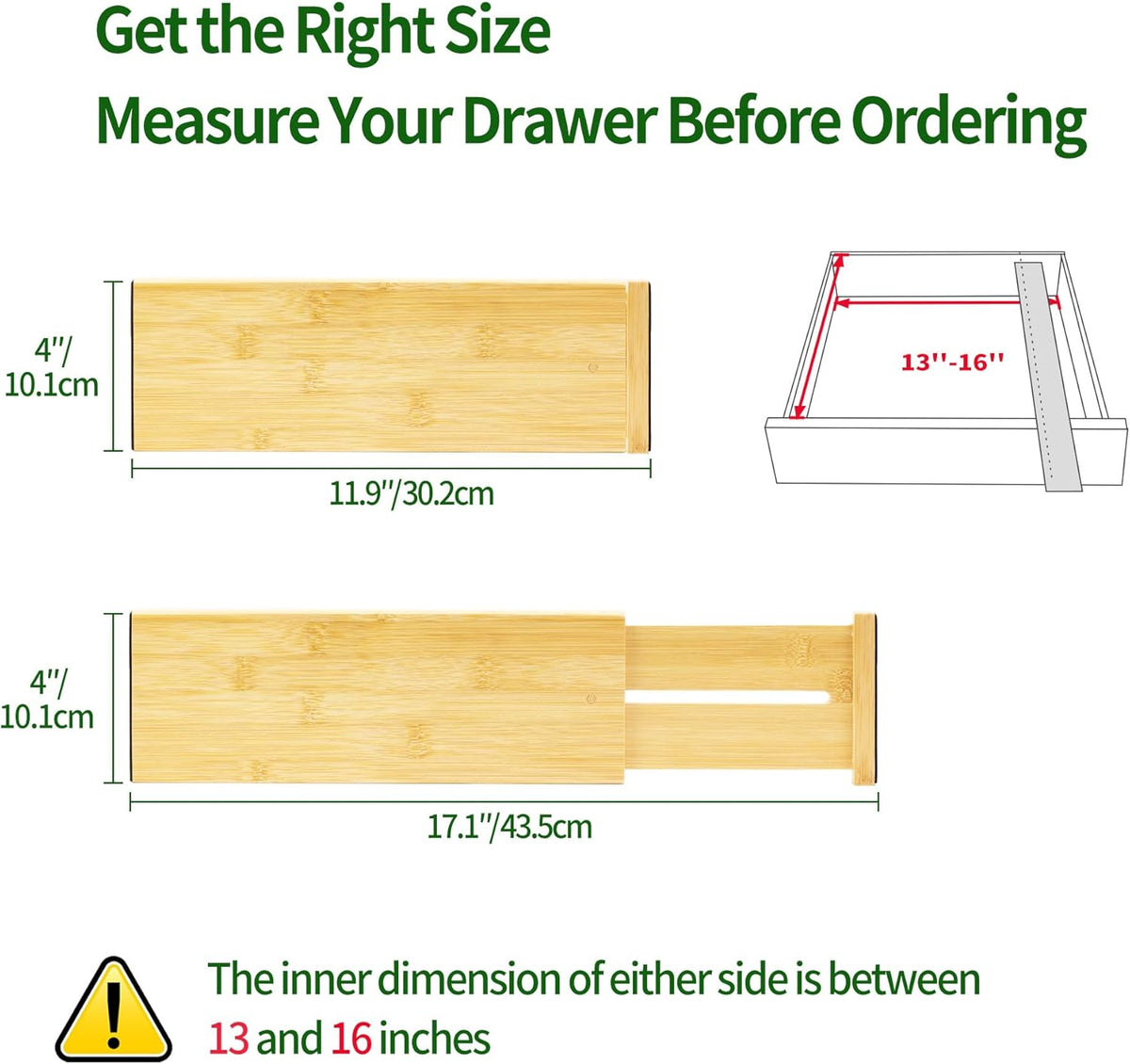 VaeFae 6-Pack Adjustable Bamboo Drawer Dividers, Expandable Drawer Organizer for Kitchen Utensils, Clothes, Bathroom, Office – Fits Drawer Interiors 16.6" to 21.8"
