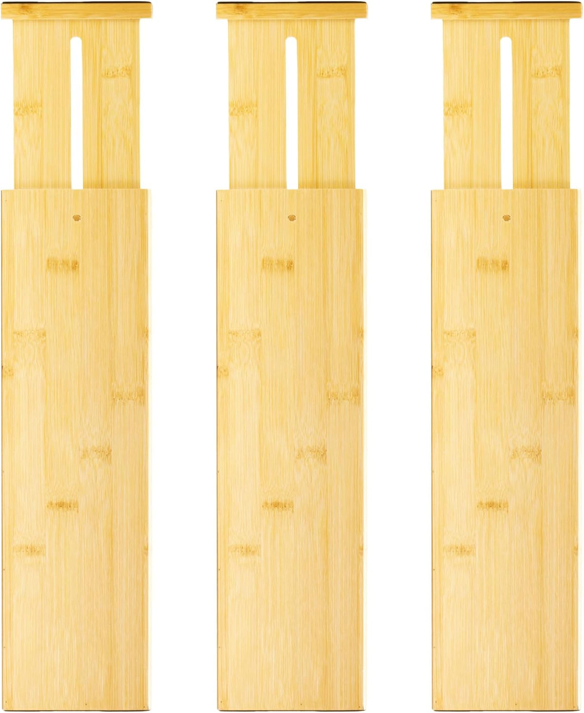 VaeFae 6-Pack Adjustable Bamboo Drawer Dividers, Expandable Drawer Organizer for Kitchen Utensils, Clothes, Bathroom, Office – Fits Drawer Interiors 16.6" to 21.8"