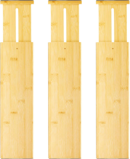 VaeFae 6-Pack Adjustable Bamboo Drawer Dividers, Expandable Drawer Organizer for Kitchen Utensils, Clothes, Bathroom, Office – Fits Drawer Interiors 16.6" to 21.8"