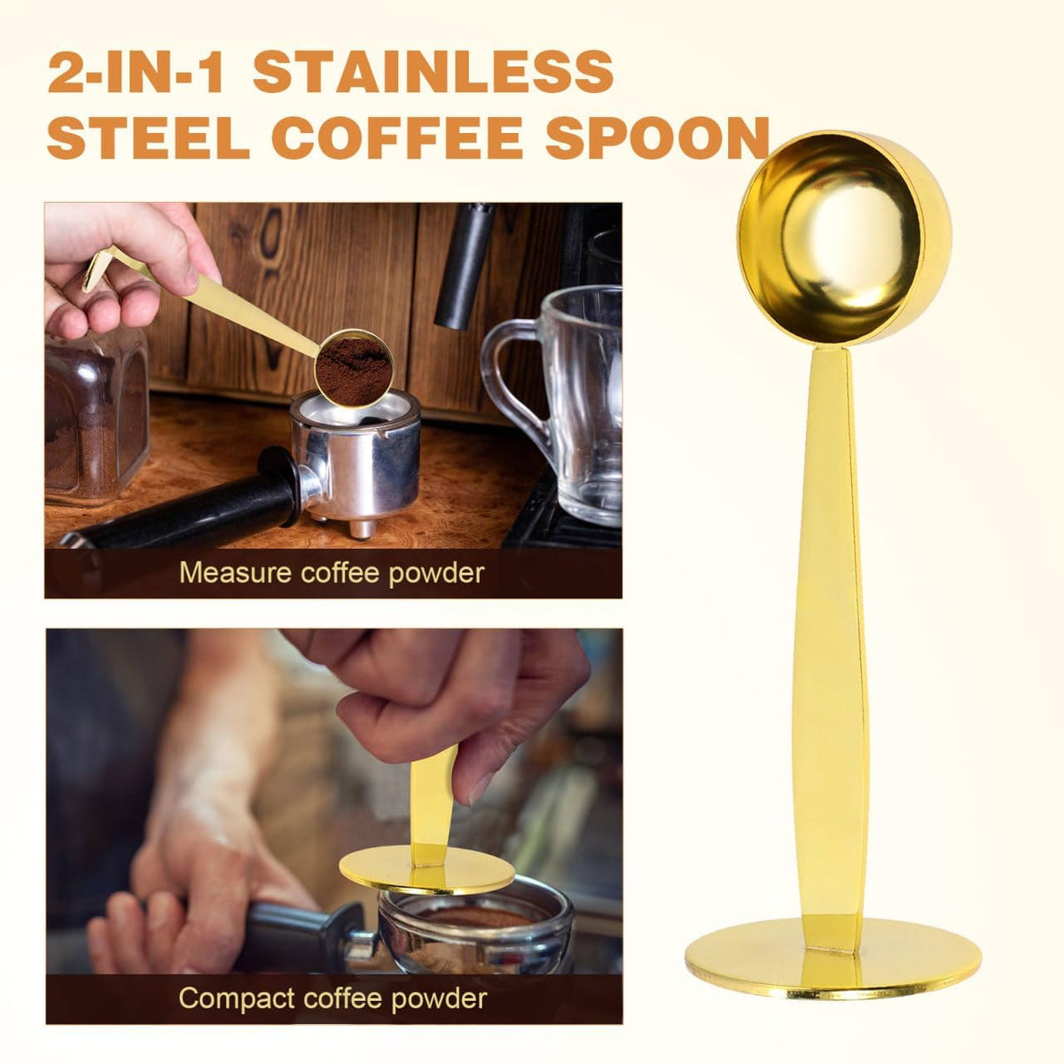 2-in-1 Gold Coffee Scoop Stainless Steel Tamper