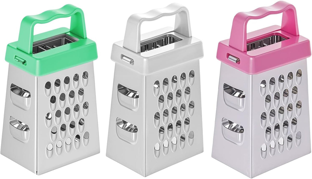 Mini Cheese Grater 3Pcs Box Grater with Handle, Blue/green/pink