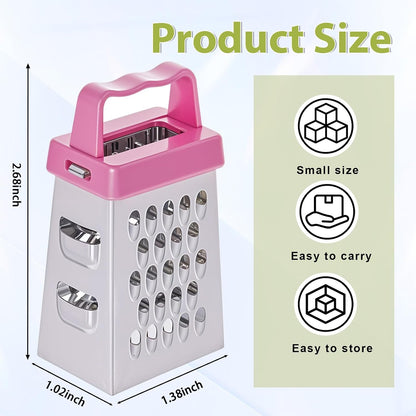 Mini Cheese Grater 3Pcs Box Grater with Handle, Blue/green/pink