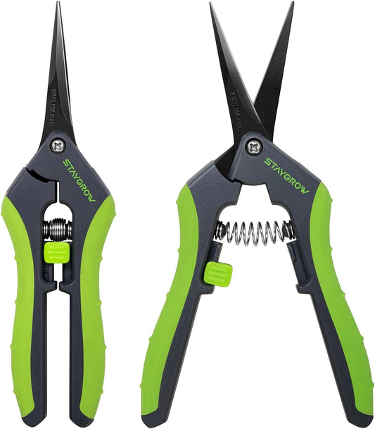 2pcs 6.5" Pruning Shears for Gardening, Ultra Sharp Garden Scissors for Precise Cuts, Stainless Steel Bonsai Clippers with Spring Loaded, 6.5 Inch Garden Shears (1pc Straight & 1pc Curved)
