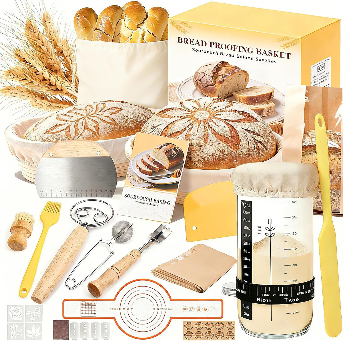Sourdough Starter Kit, Banneton Bread Proofing Baskets Set