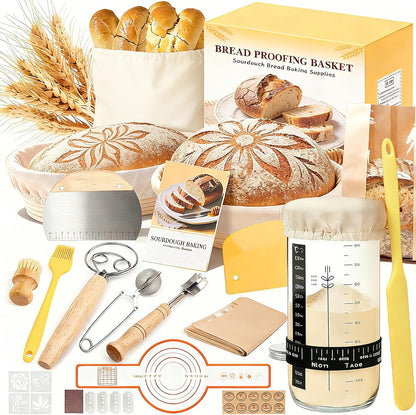 Sourdough Starter Kit, Banneton Bread Proofing Baskets Set