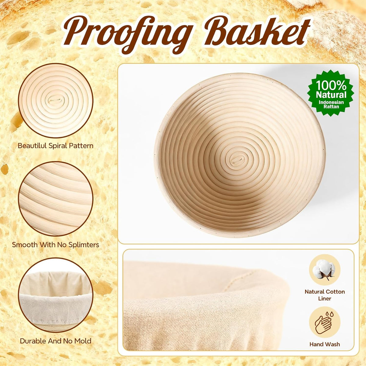 Sourdough Starter Kit, Banneton Bread Proofing Baskets Set