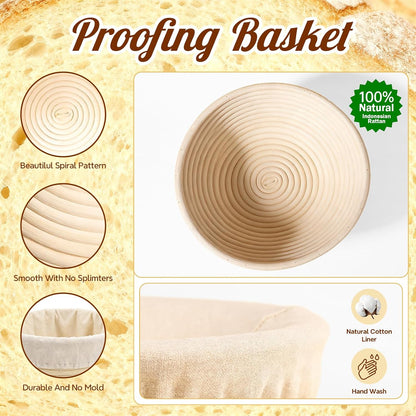 Sourdough Starter Kit, Banneton Bread Proofing Baskets Set
