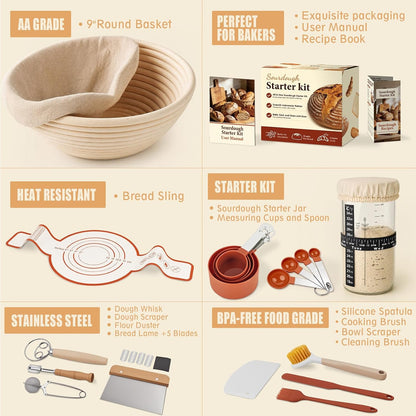 Sourdough Starter Kit, Banneton Bread Proofing Baskets Set
