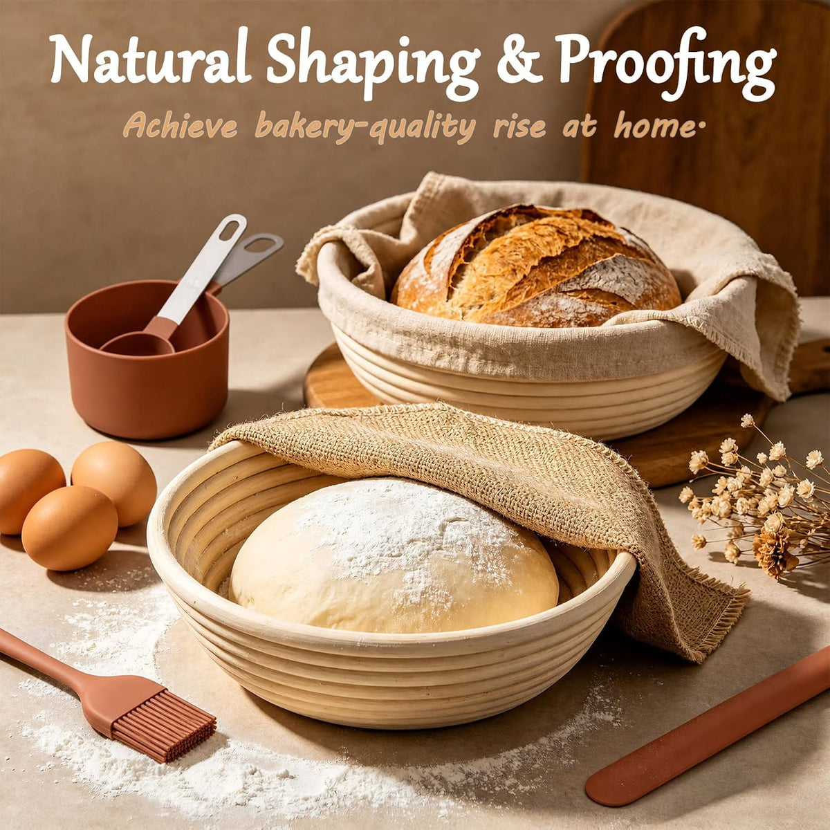 Sourdough Starter Kit, Banneton Bread Proofing Baskets Set