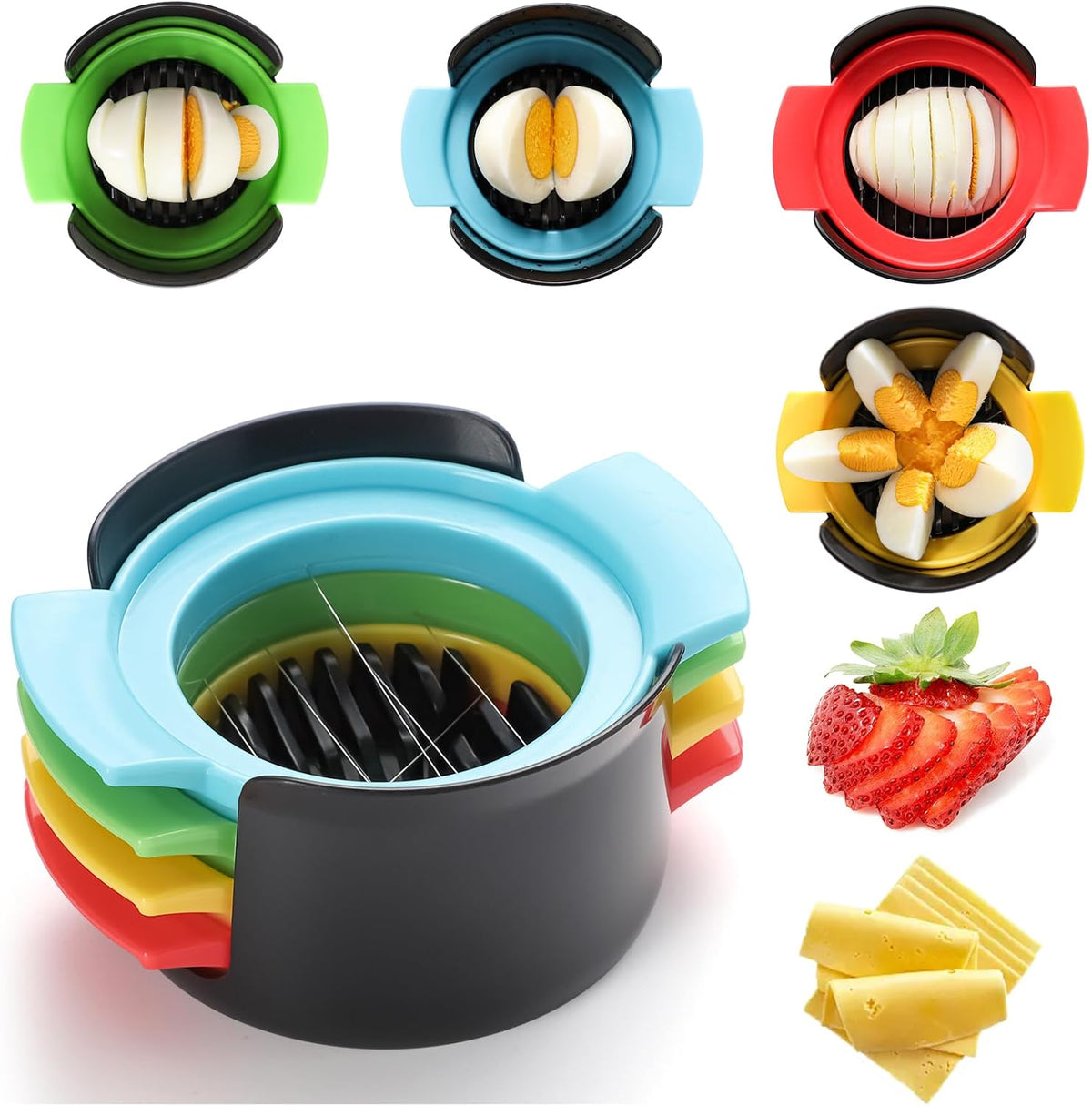Egg Slicer for Hard Boiled Eggs，4 in 1 Multifunctional Egg Cutter,Strawberry slicer, Strawberry, Tomato, Dicer for Soft Fruit Mushroom Home Use