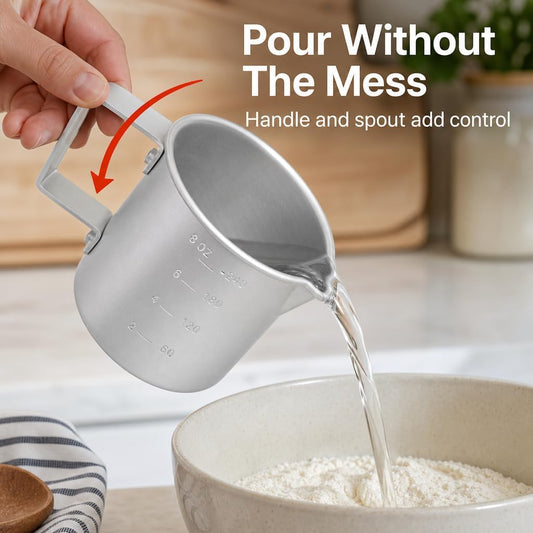 Measuring Cup, 8 oz Metal Measuring Cup with Handle and Pour Lip for liquid with Easy-Read Markings for Cooking and Baking, Kitchen Essential Aluminium