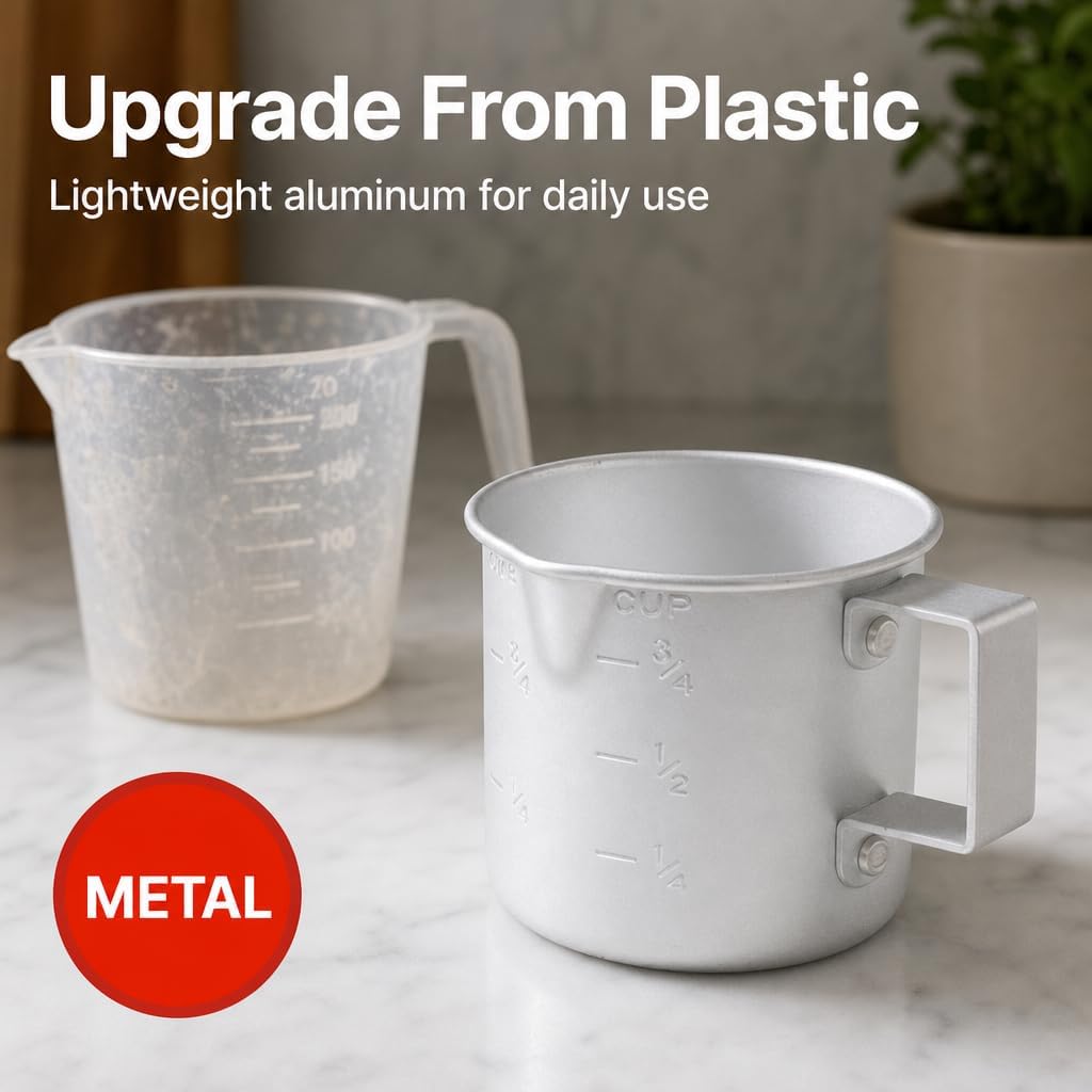 Measuring Cup, 8 oz Metal Measuring Cup with Handle and Pour Lip for liquid with Easy-Read Markings for Cooking and Baking, Kitchen Essential Aluminium