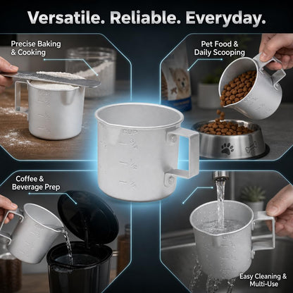 Measuring Cup, 8 oz Metal Measuring Cup with Handle and Pour Lip for liquid with Easy-Read Markings for Cooking and Baking, Kitchen Essential Aluminium