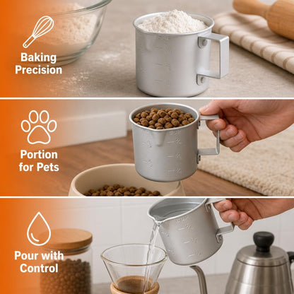 Measuring Cup, 8 oz Metal Measuring Cup with Handle and Pour Lip for liquid with Easy-Read Markings for Cooking and Baking, Kitchen Essential Aluminium