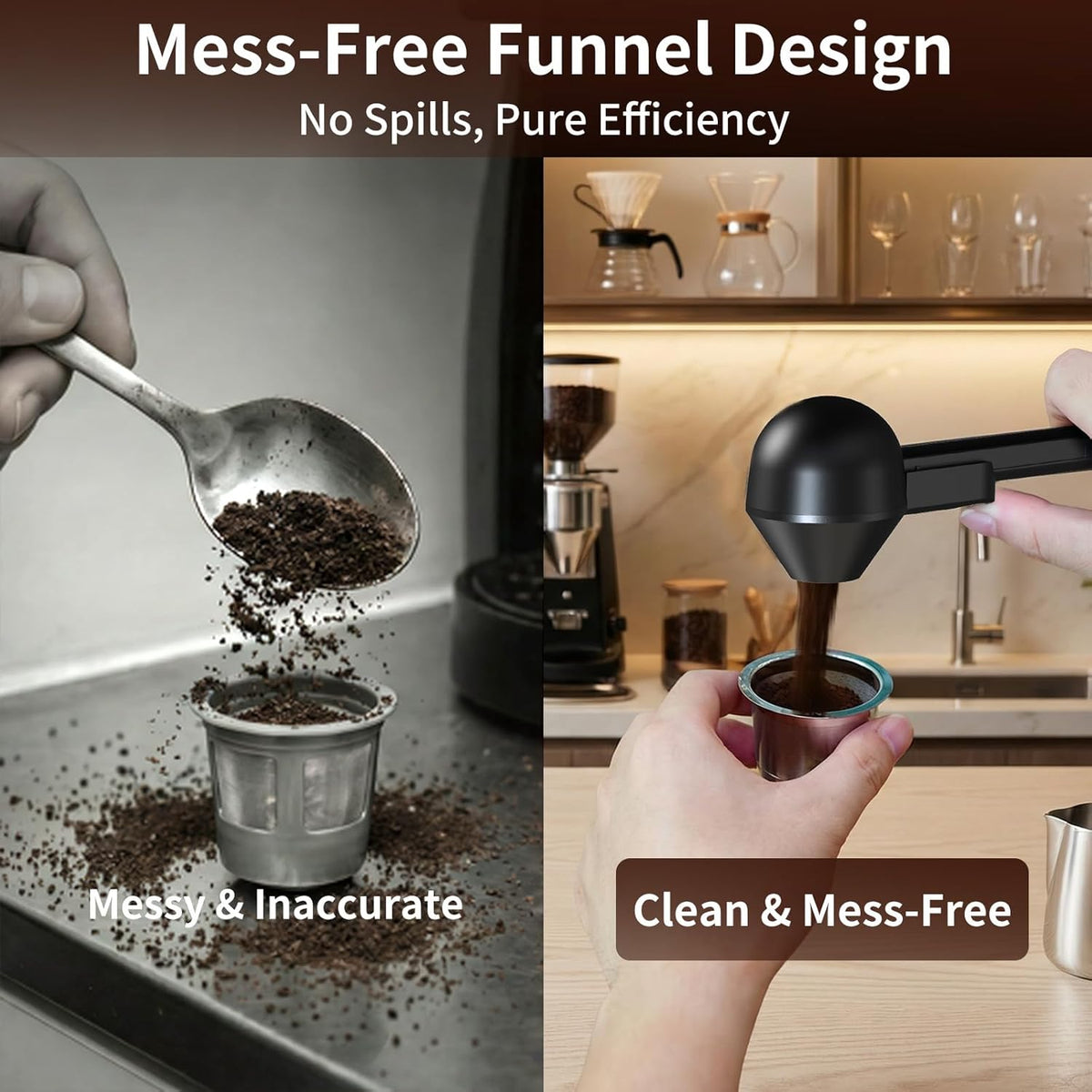 Coffee Scoop with Funnel for Reusable K Cup, 2 TBSP Measuring Spoon