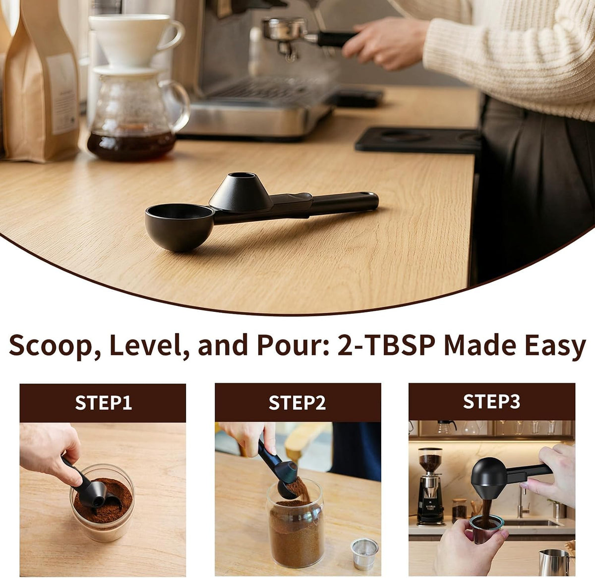 Coffee Scoop with Funnel for Reusable K Cup, 2 TBSP Measuring Spoon